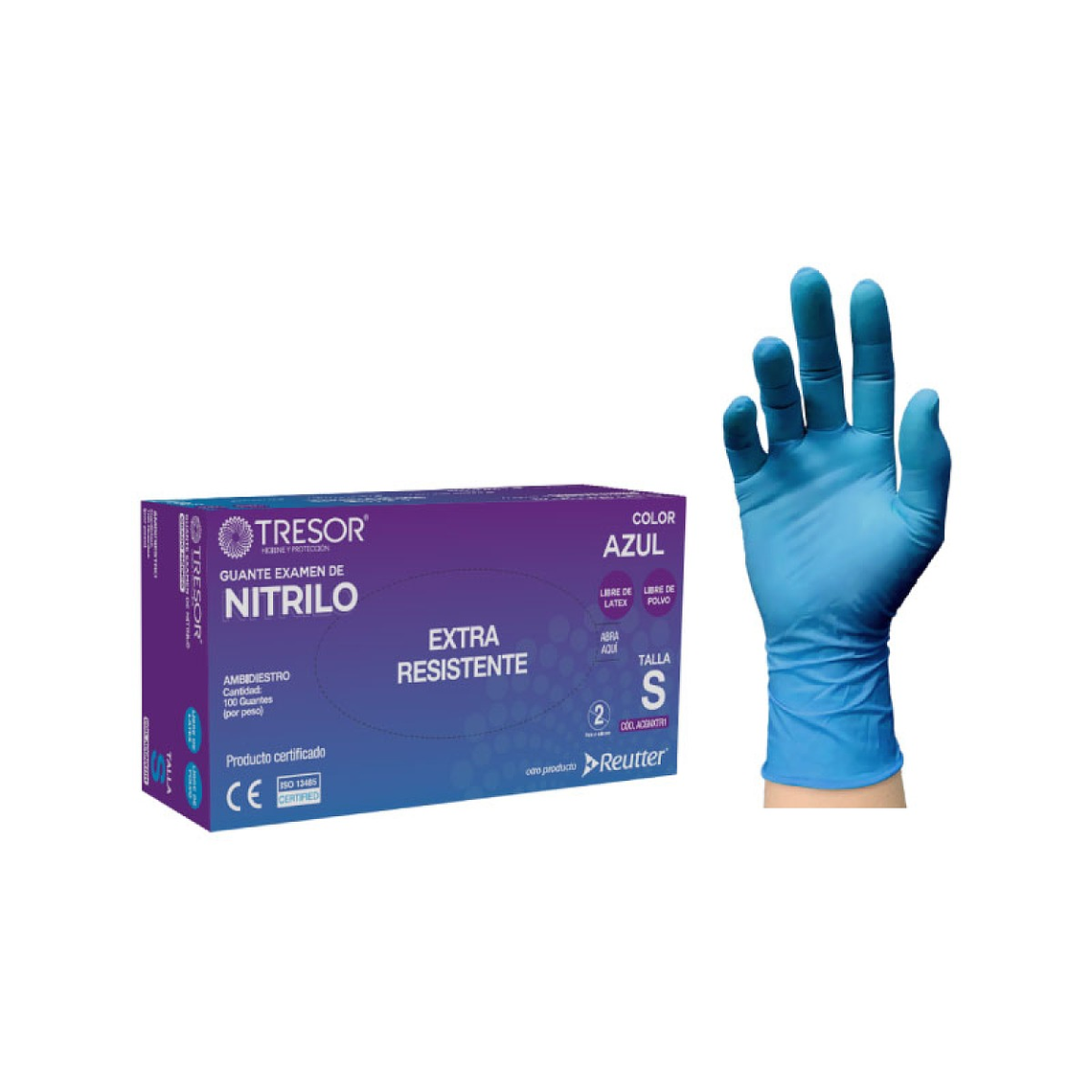 Guantes de Nitrilo Extra Resistente Azul | Caja 100 | Trezor 2