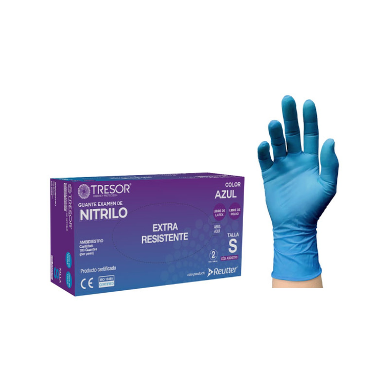 Guantes de Nitrilo Extra Resistente Azul | Caja 100 | Trezor 2