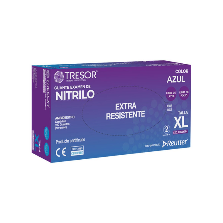 Guantes de Nitrilo Extra Resistente Azul | Caja 100 | Trezor 3