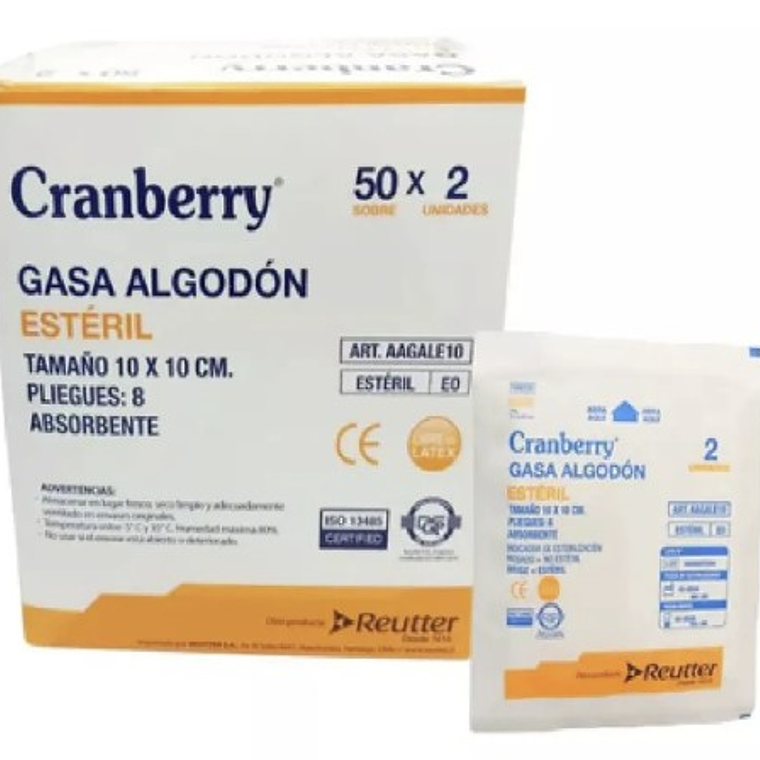 Gasa Estéril Tejida 10x10 cm Caja 50 Sobres | Cranberry 1