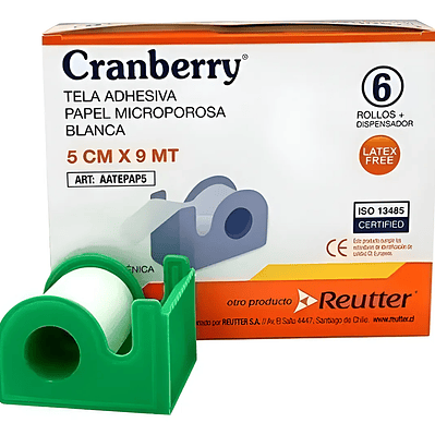 Tela Adhesiva Papel Microporosa de 5 cm x 9 m + Dispensador | Cranberry