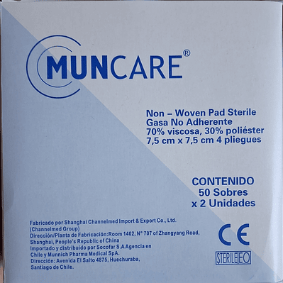 Gasa Estéril No Tejida 7,5x7,5 cm Caja 50 Sobres | Muncare 