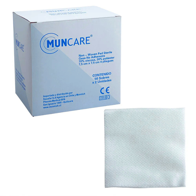 Gasa Estéril No Tejida 7,5x7,5 cm Caja 50 Sobres | Muncare  2