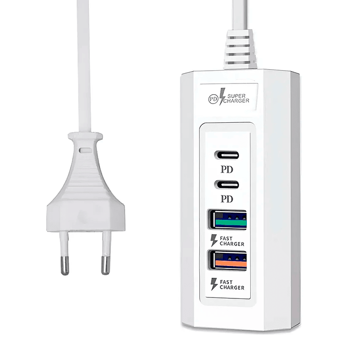 Cargador Usb Múltiple 4 En 1 Carga Rapida 2 Usb Y 2 Tipo C Blanco 1