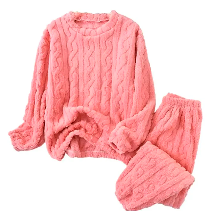 Pijama Conjunto Polar Unisex Trenzado Invierno Peludo Suave 2