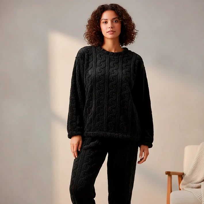 Pijama Conjunto Polar Unisex Trenzado Invierno Peludo Suave 4