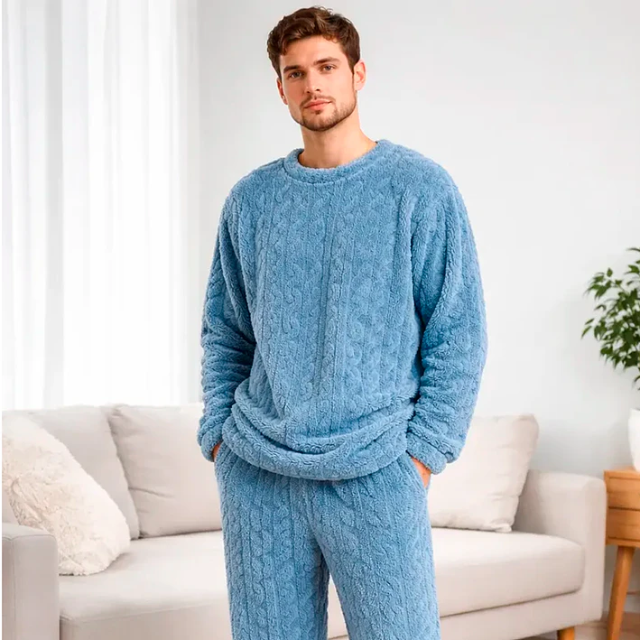 Pijama Conjunto Polar Unisex Trenzado Invierno Peludo Suave 9