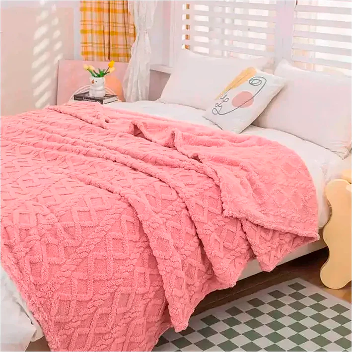 Frazada Rosa Relieve 2 Plazas 220x200 Cm Poliéster Unicolor 10