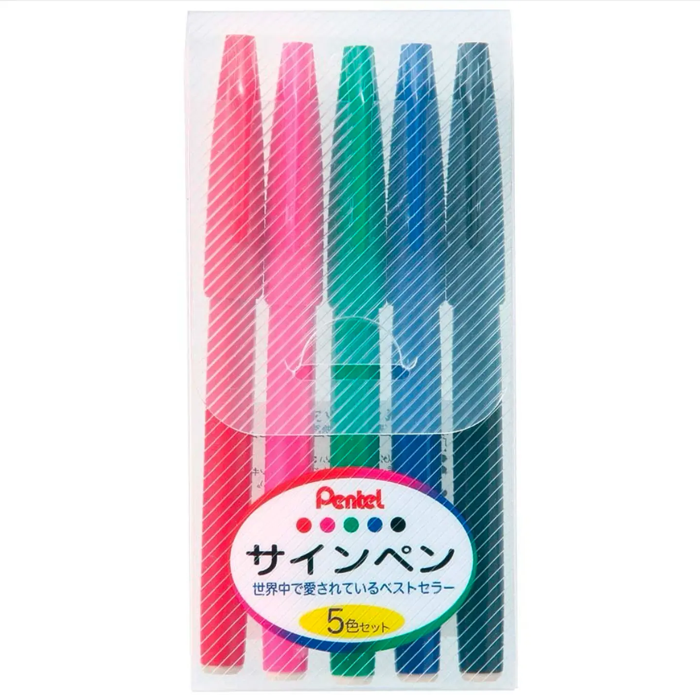 JUEGO DE BOLÍGRAFOS A BASE DE AGUA PENTEL SIGN PEN DE 5 COLORES, NEGRO, ROJO, AZUL, VERDE Y ROSADO. 1