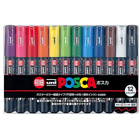 MARCADOR DE PINTURA ACRÍLICA BASE AL AGUA CAJA DE 12 UNIDADES pc-1 DE 0.7MM