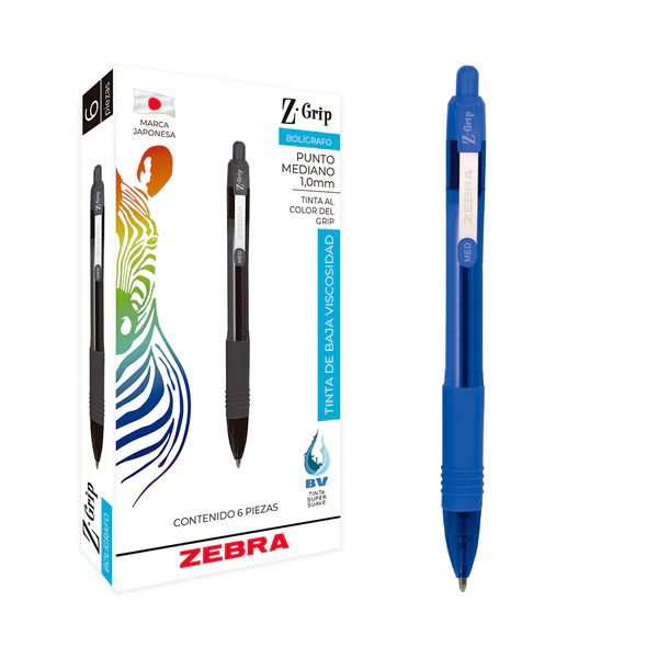Bolígrafo Retráctil Z-Grip Zebra 1.0 MM PACK 6 UNIDADES AZUL O NEGRO 1