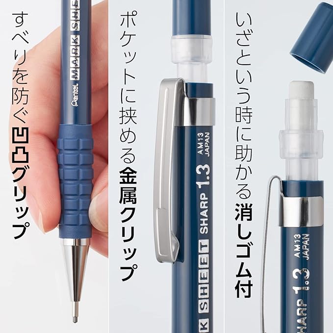 Portaminas PENTEL 1.3 mm incluye minas y goma de borrar 1