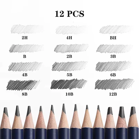 LÁPICES DE BOCETO PROFESIONALES DE LA MARCA MOBEE INCLUYE 12 PIEZAS