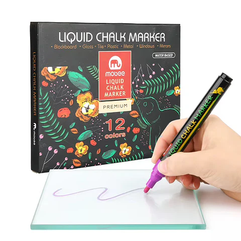 MARCADORES DE TIZA LIQUIDA SET DE 12 COLORES BORRABLES MULTISUPERFICIE