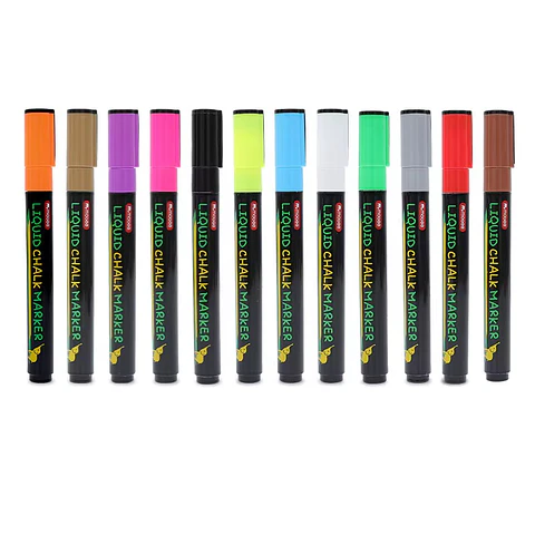 MARCADORES DE TIZA LIQUIDA SET DE 12 COLORES BORRABLES MULTISUPERFICIE