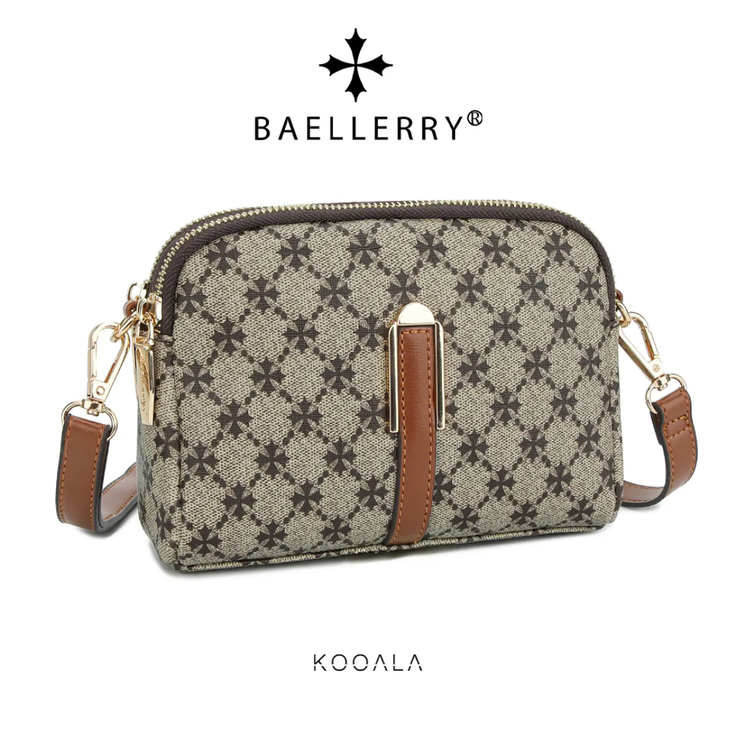 Cartera Crossbody Monogram Chic Beige y Marrón 3