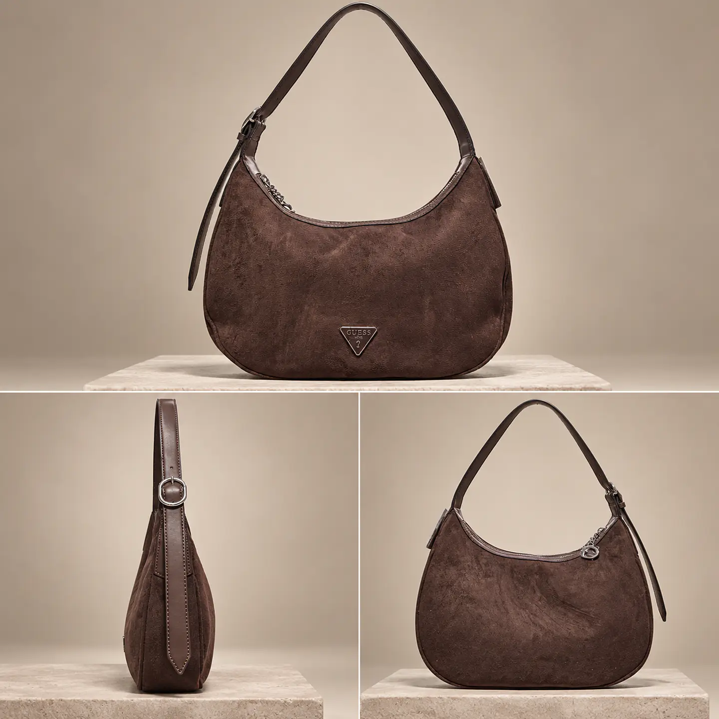 Cartera Baguette Guess Suede Touch Marrón para Mujer 4