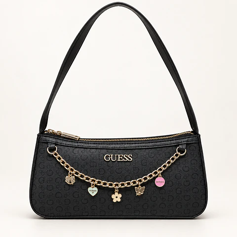 Cartera Baguette Guess Charm Chain Negra para Mujer