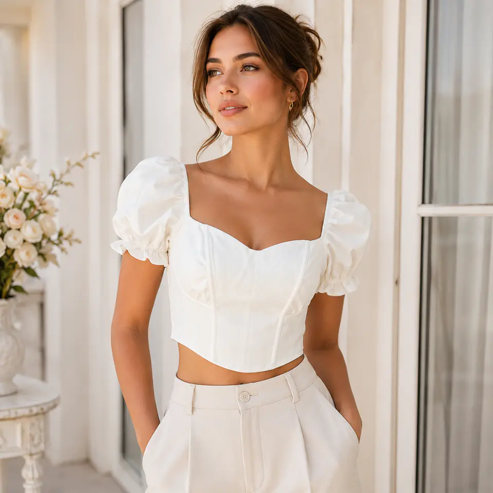 Blusa Blanc Corset de Manga Abullonada 1