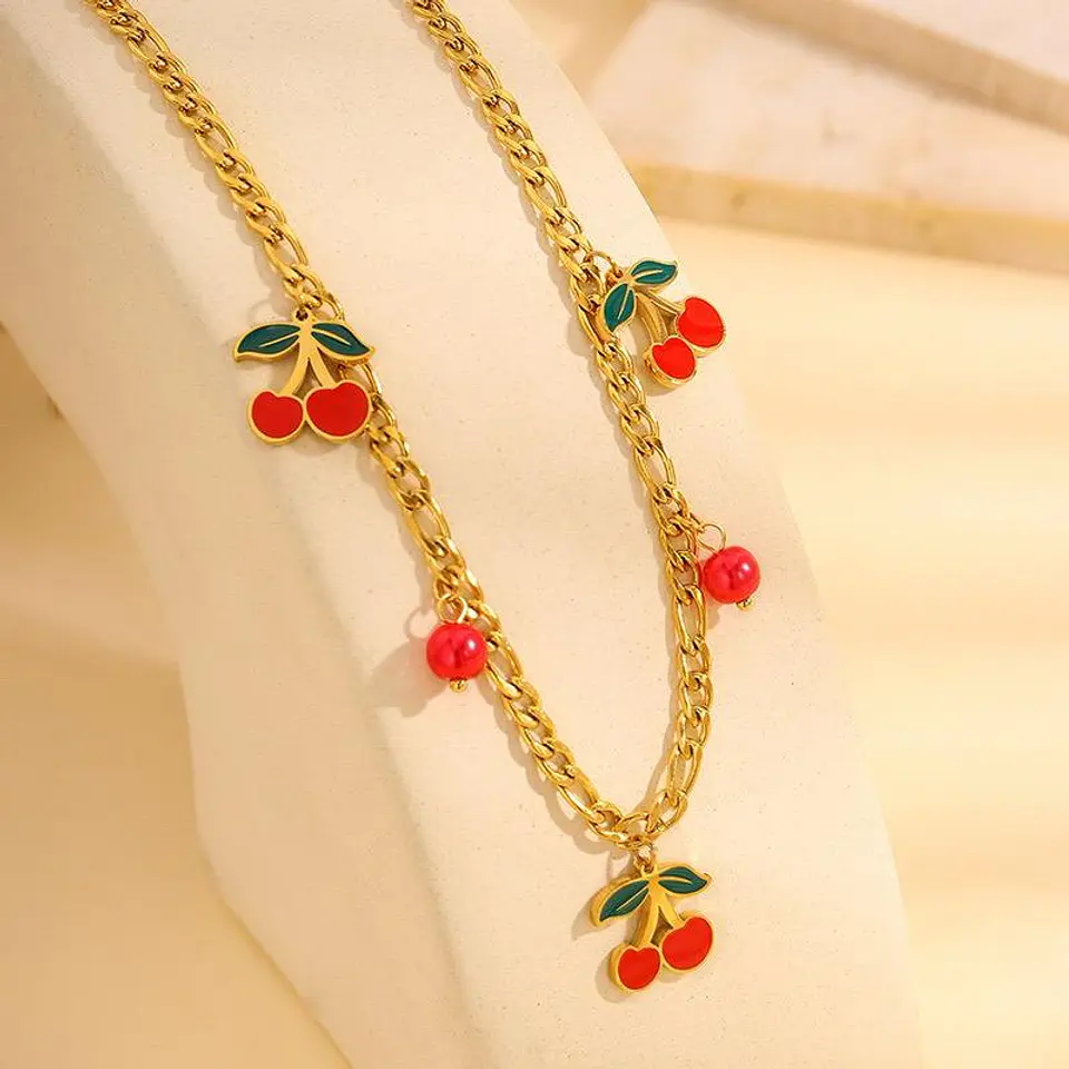 Set Collar + Aretes Cherry Charm de Acero Inoxidable 3