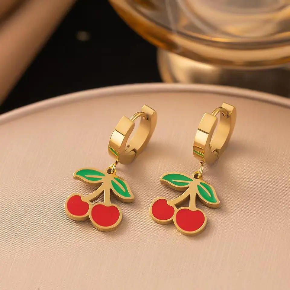 Set Collar + Aretes Cherry Charm de Acero Inoxidable 4