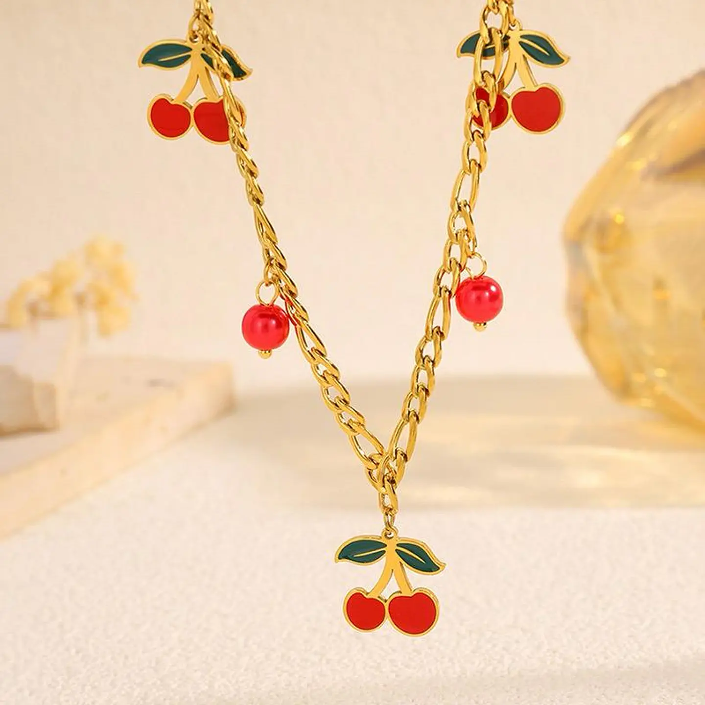 Set Collar + Aretes Cherry Charm de Acero Inoxidable 6