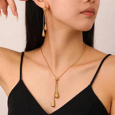 Set Collar + Aretes Lluvia Gold de Acero Inoxidable