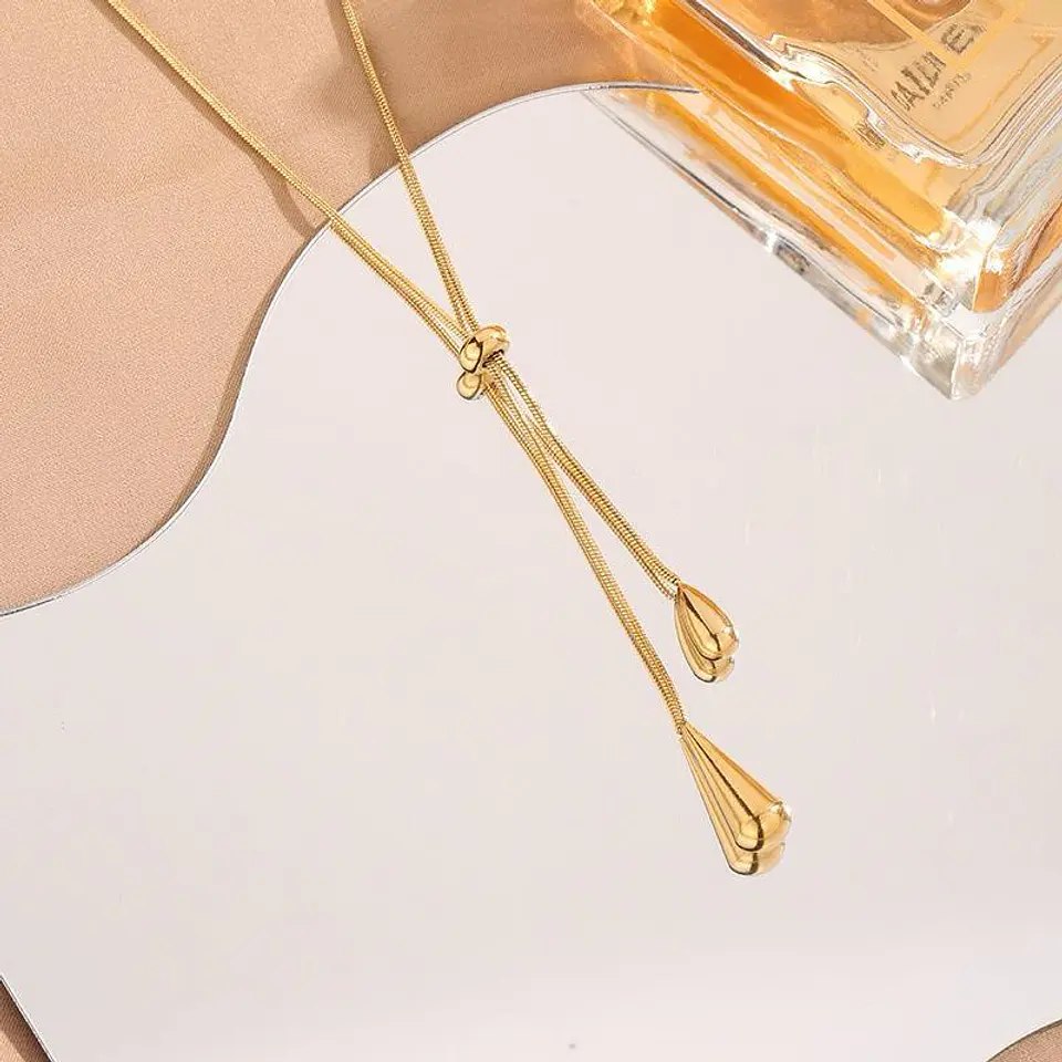 Set Collar + Aretes Lluvia Gold de Acero Inoxidable 3