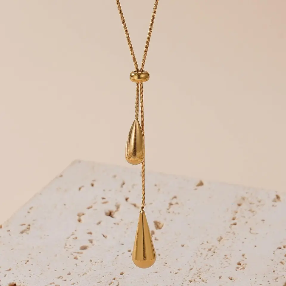 Set Collar + Aretes Lluvia Gold de Acero Inoxidable 4