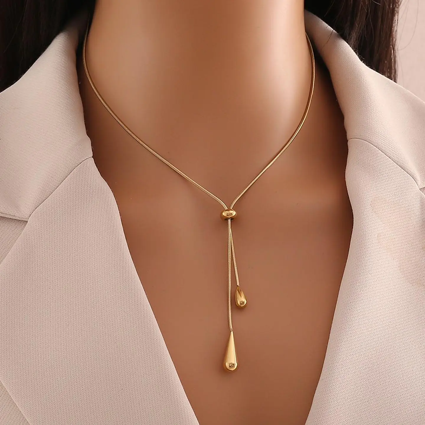 Set Collar + Aretes Lluvia Gold de Acero Inoxidable 5