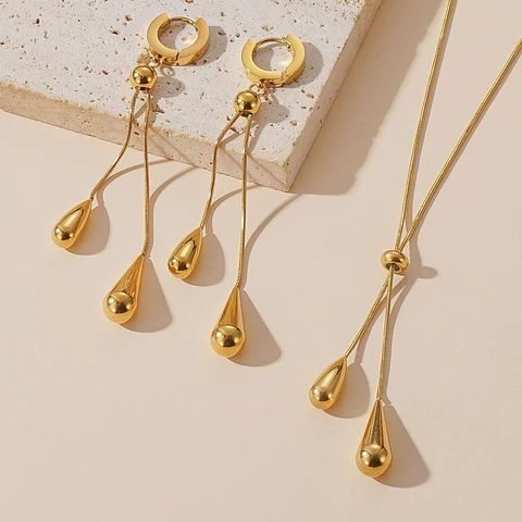 Set Collar + Aretes Lluvia Gold de Acero Inoxidable