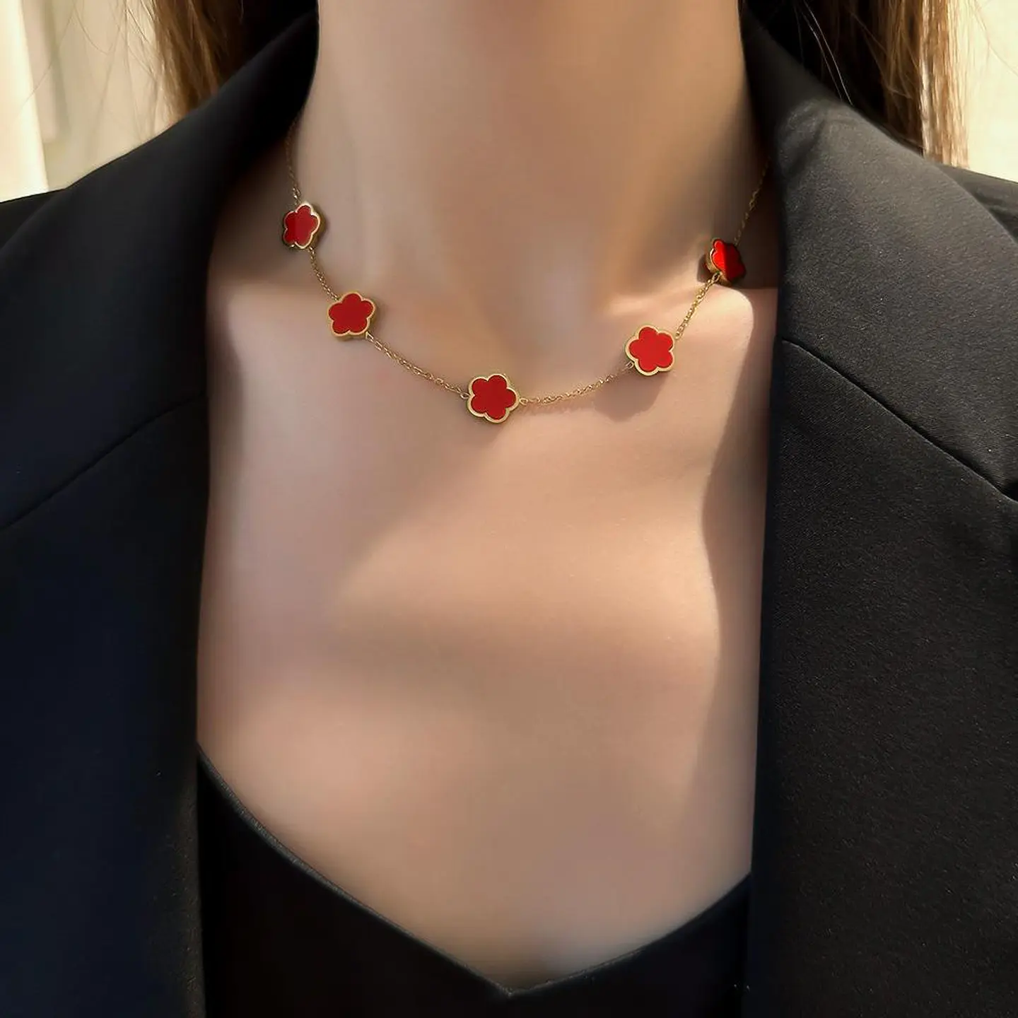 Set Collar + Aretes Clover Elegance de Acero Inoxidable 5