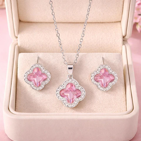 Set Collar + Aretes Aurora Crystal de Acero Inoxidable