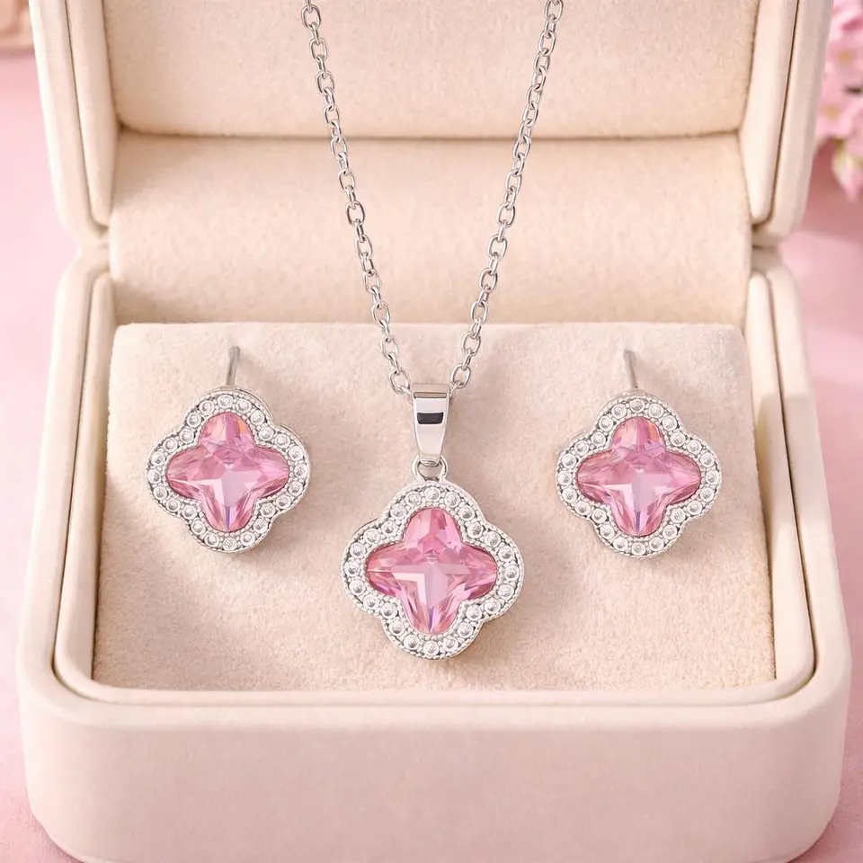 Set Collar + Aretes Aurora Crystal de Acero Inoxidable 1
