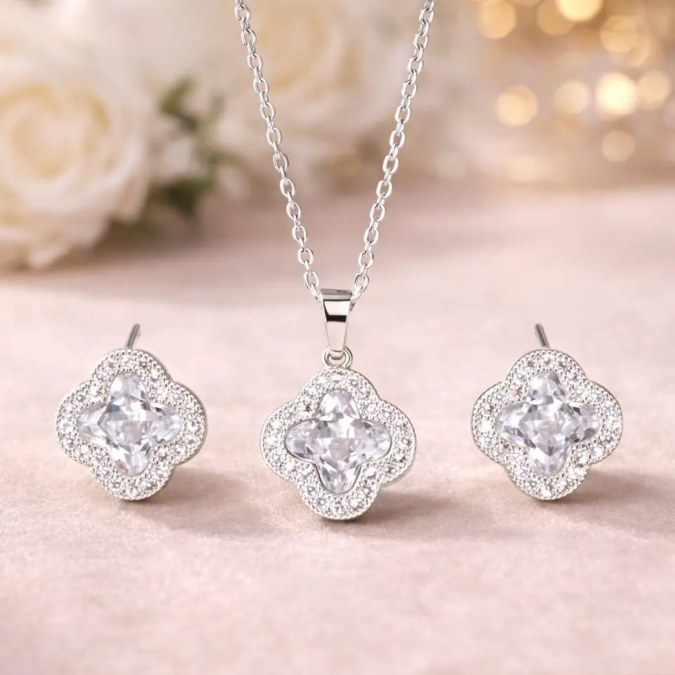 Set Collar + Aretes Aurora Crystal de Acero Inoxidable 2
