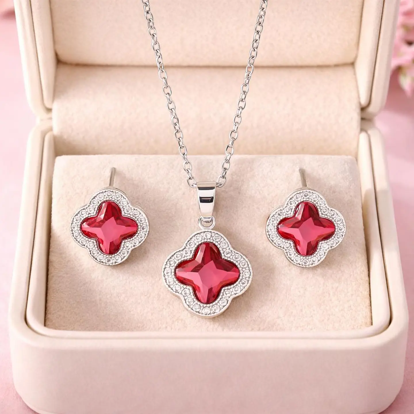 Set Collar + Aretes Aurora Crystal de Acero Inoxidable 3