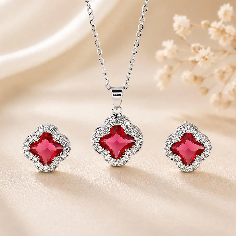 Set Collar + Aretes Aurora Crystal de Acero Inoxidable 9