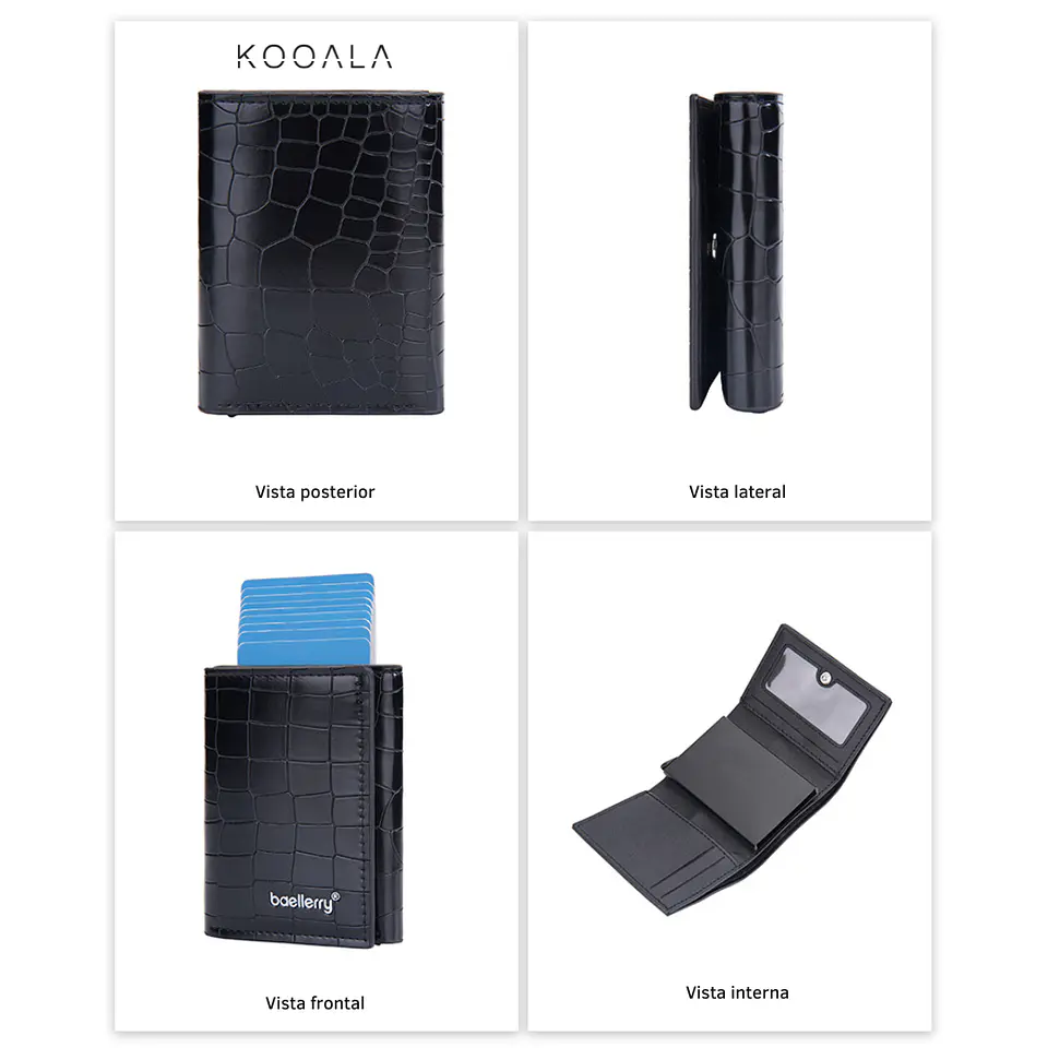 Billetera Tarjetero Baellerry Smart Croco Negra para Hombre 3