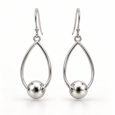 Aretes de Plata 925 Gota Esfera