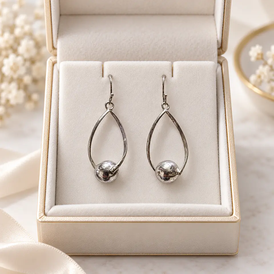 Aretes de Plata 925 Gota Esfera 2