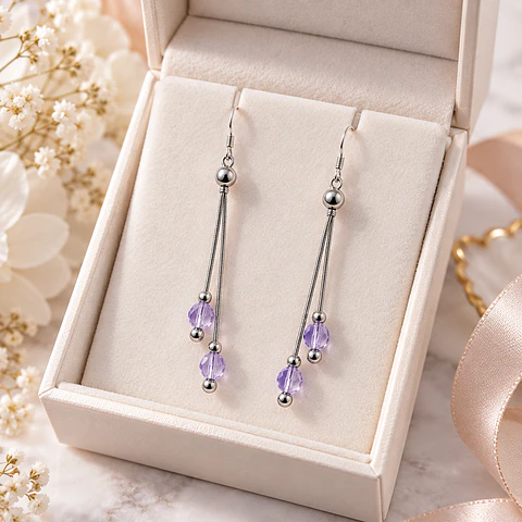 Aretes de Plata 925 Lila Drop
