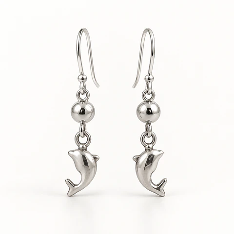 Aretes de Plata 925 Delfín Colgante