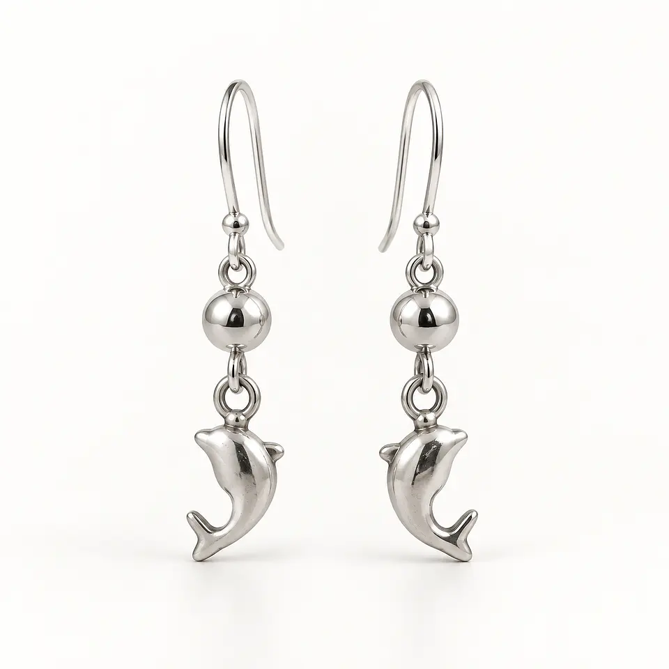 Aretes de Plata 925 Delfín Colgante 2