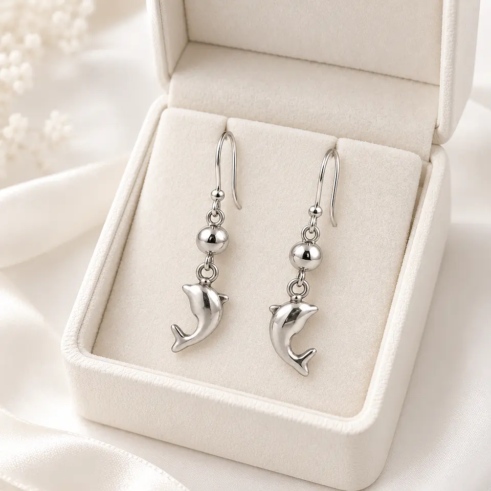 Aretes de Plata 925 Delfín Colgante 1
