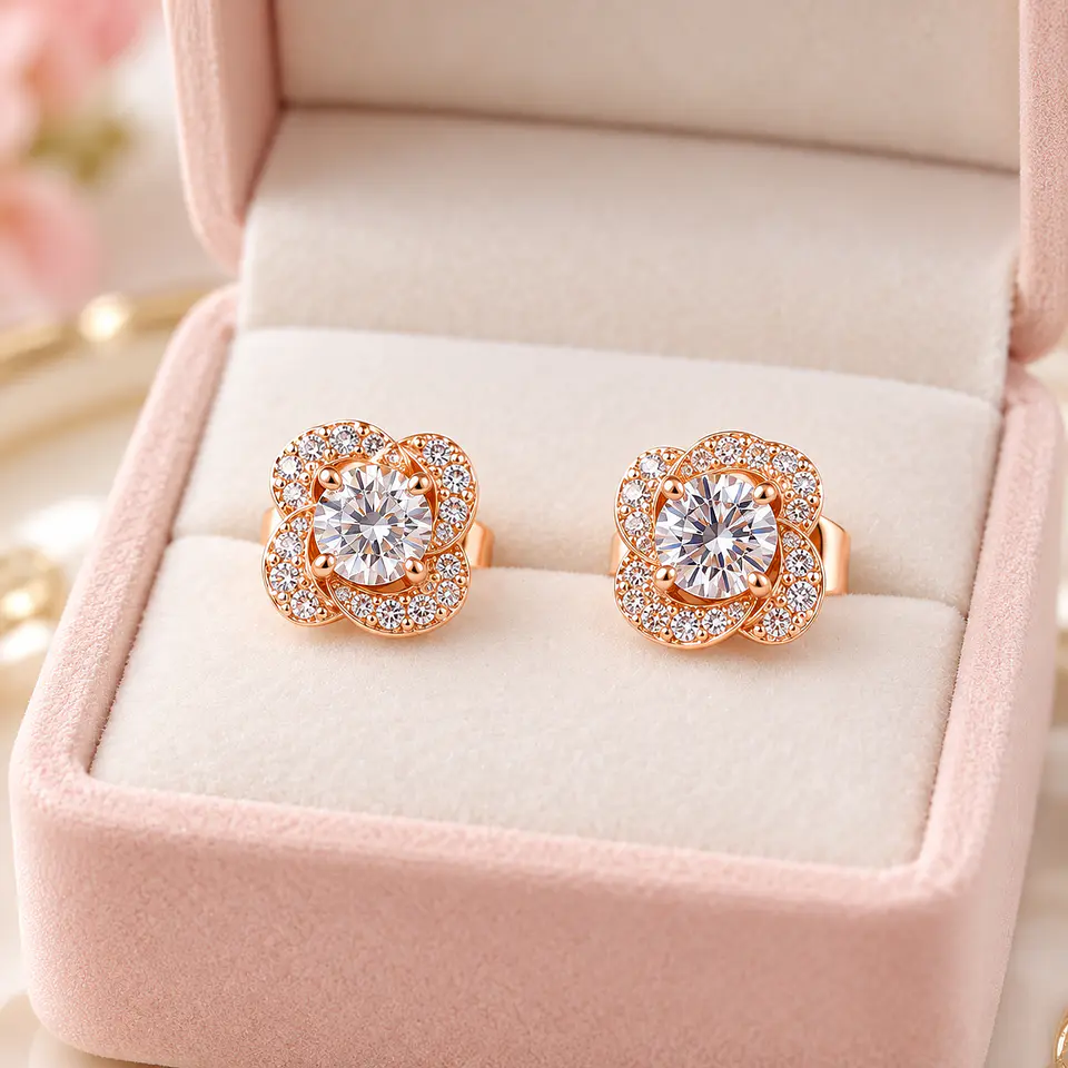 Aretes Rose Glow – Acero Inoxidable Bañado en Oro Rosa | 5 Diseños 1
