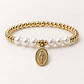 Pulsera Elástica Virgen de Guadalupe con Perlas Blancas y Medalla - Miniatura 1
