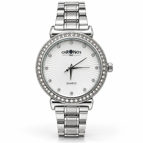 Reloj Chronos Crystal Silver para Mujer – Acero Quirúrgico