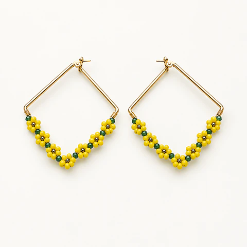Aretes Floral Lemon Gold – Aros Geométricos de Acero Inoxidable