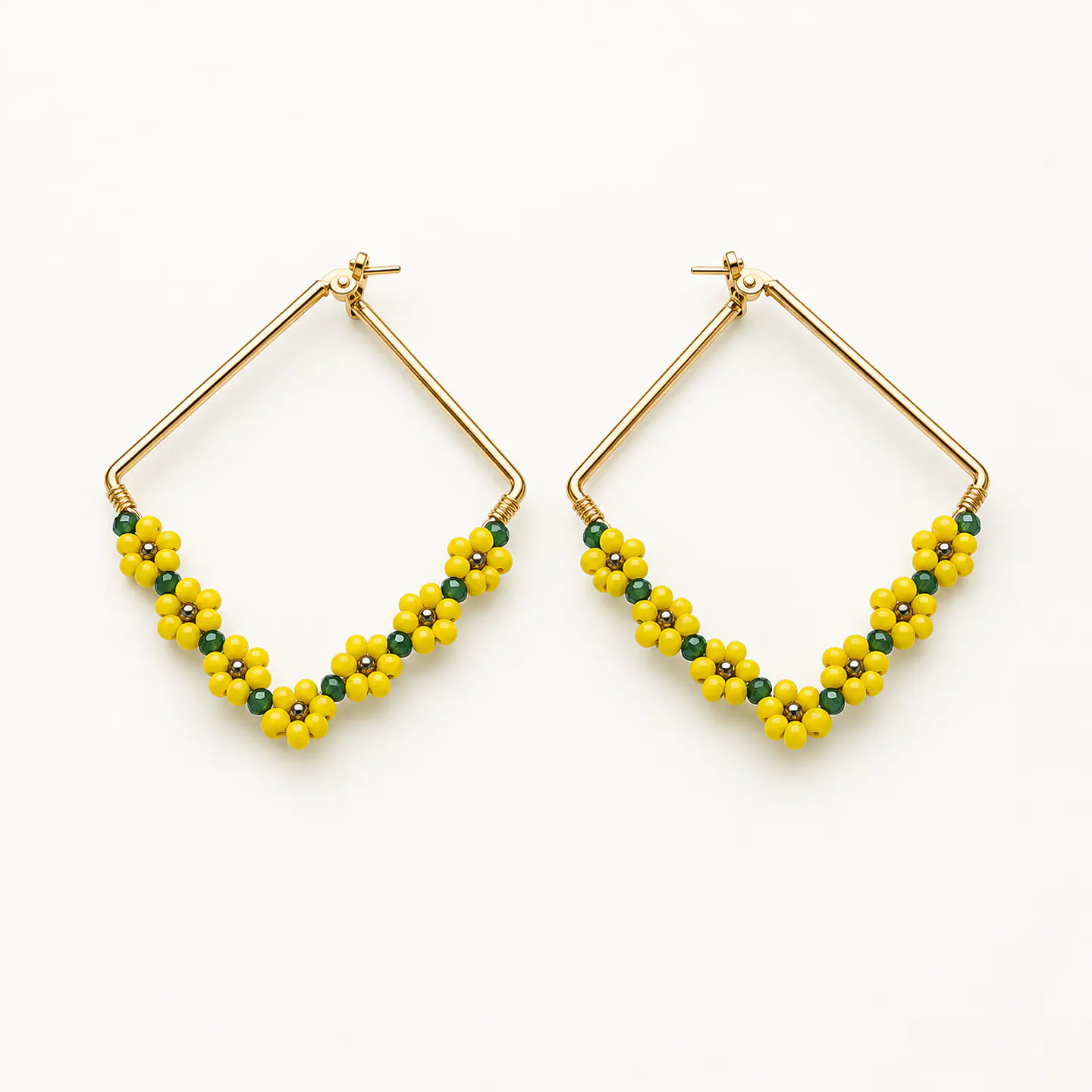 Aretes Floral Lemon Gold – Aros Geométricos de Acero Inoxidable 1