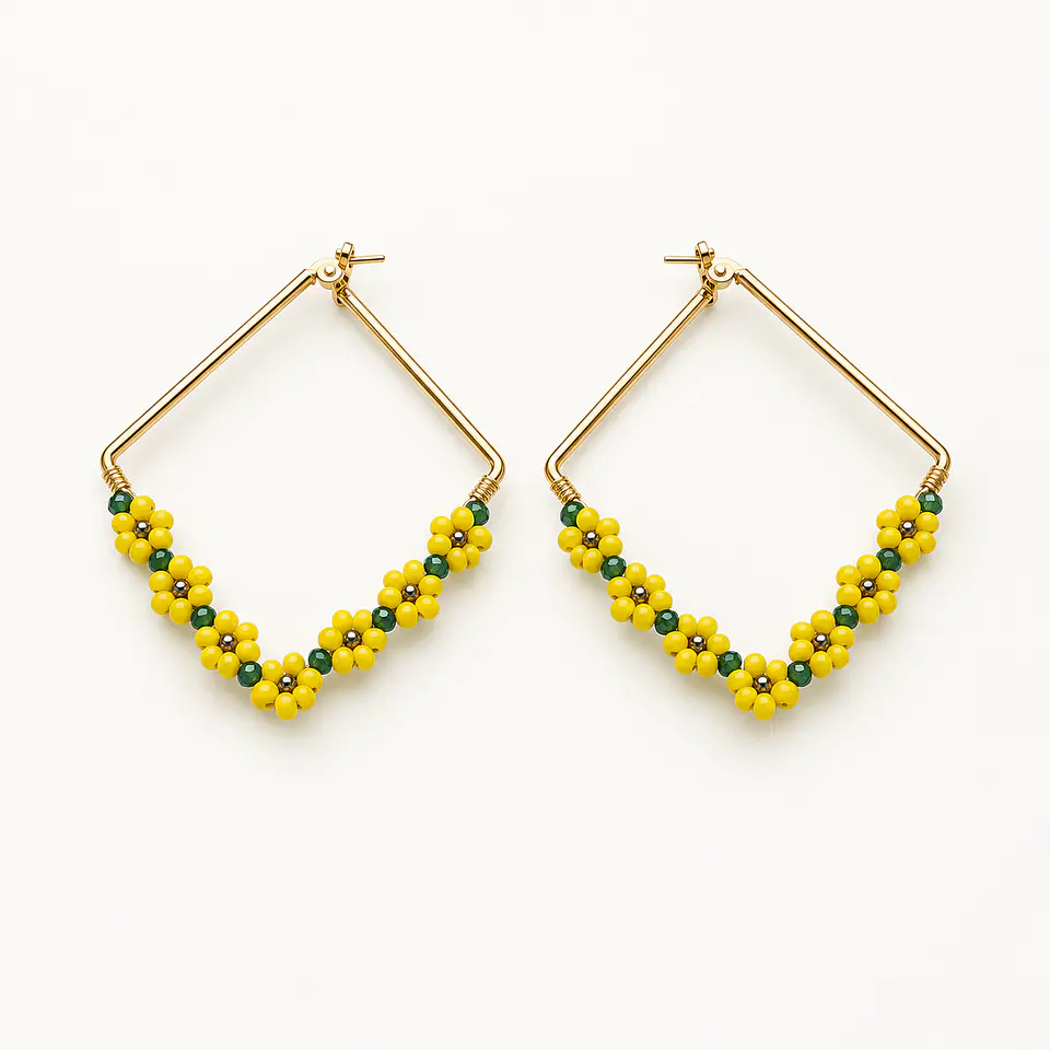 Aretes Floral Lemon Gold – Aros Geométricos de Acero Inoxidable 1
